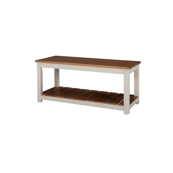 Alaterre Furniture Savannah Bench, Ivory with Natural Wood Top ASVA03IVW - main